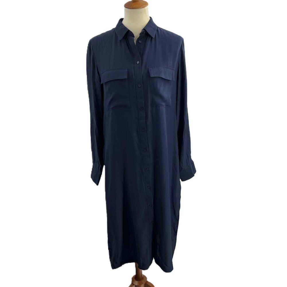 Amanda Uprichard Silk Tunic Blue Long Sleeve Button Down Shirtdress Medium New